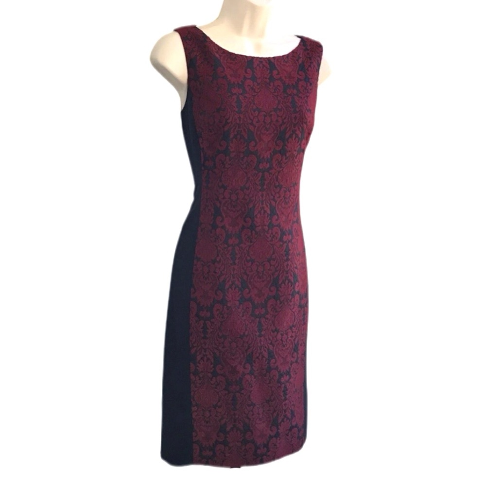 Talbots Dark Romantic Damask Dress Sleeveless Red & Black Size 2 Petite